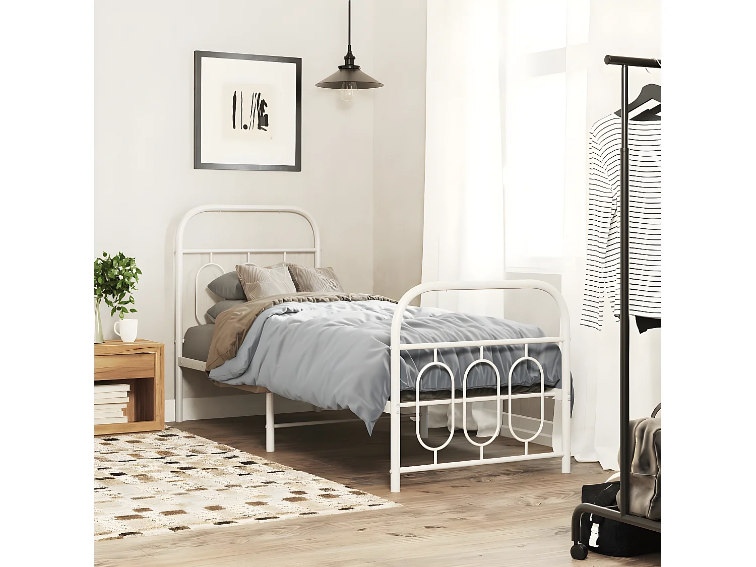 Estrutura de cama com cabeceira e pés 75x190 cm metal branco