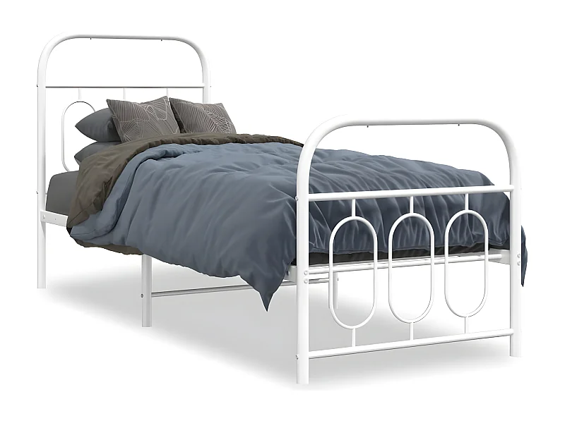 Estructura cama metal con cabecero y pie cama blanca 75x190 cm