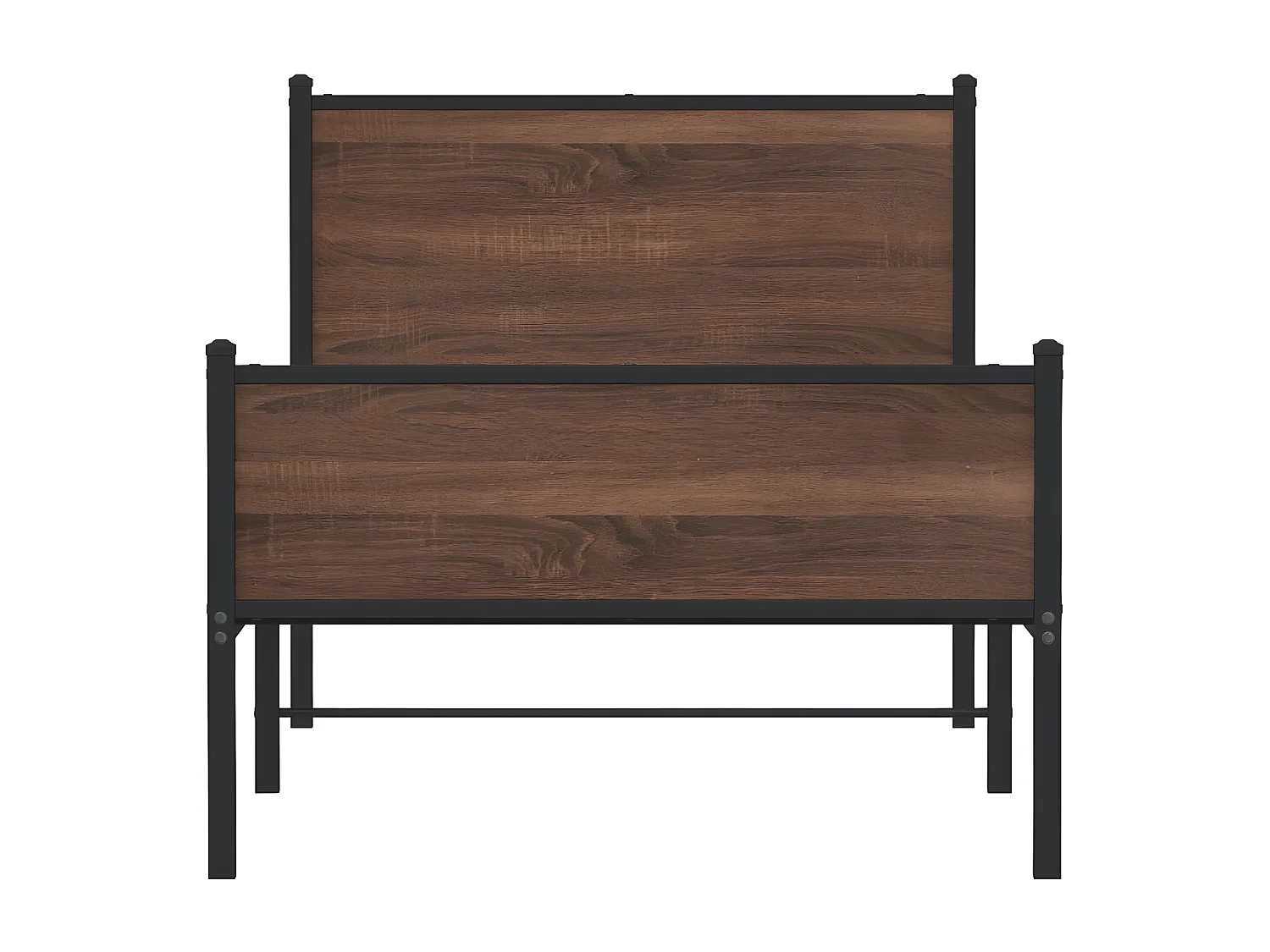 Estrutura cama c/ painéis cabeceira pés metal carvalho castanho