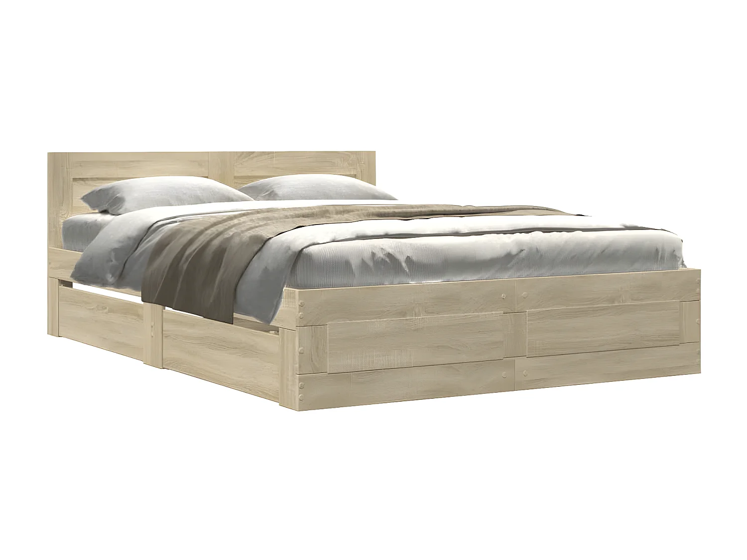 Estrutura cama c/ cabeceira derivados madeira carvalho sonoma