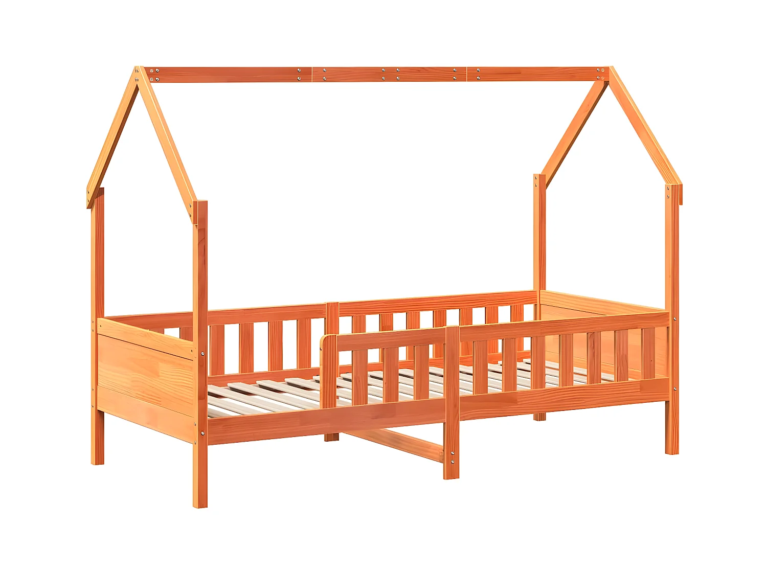 Cama infantil formato casa 90x190 cm pinho maciço castanho-mel