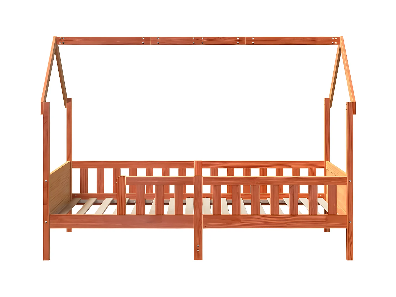 Cama infantil formato casa 90x190 cm pinho maciço castanho-mel