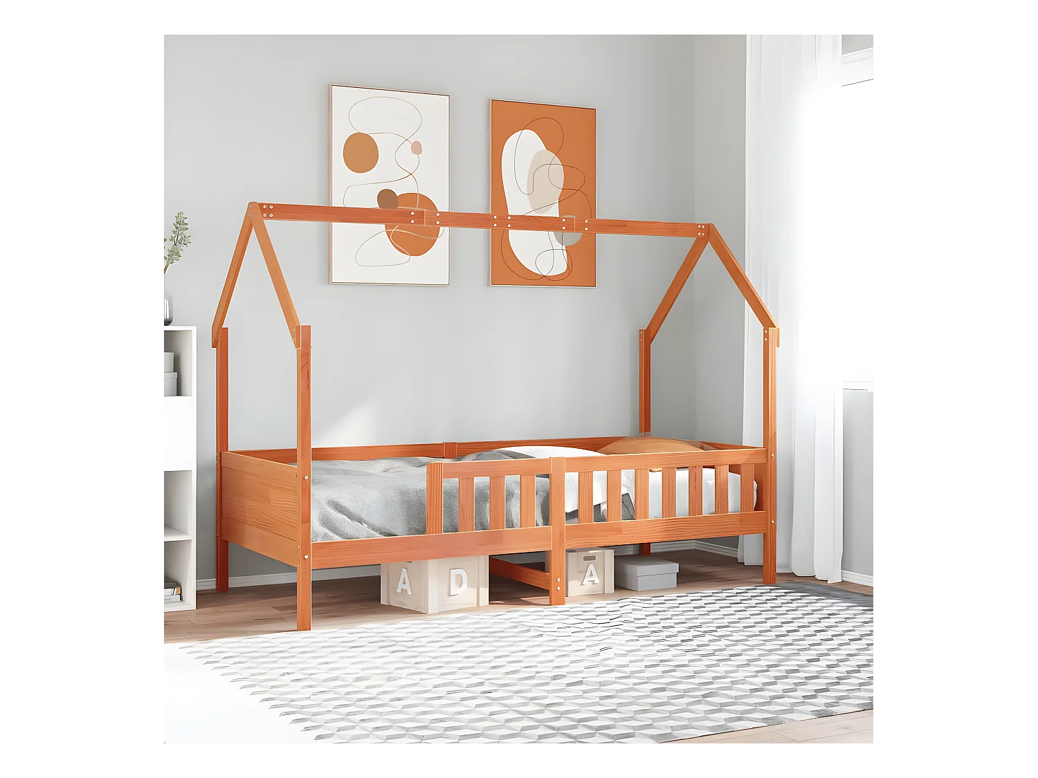 Cadre de lit d'enfants forme de maison 90x190cm bois massif pin