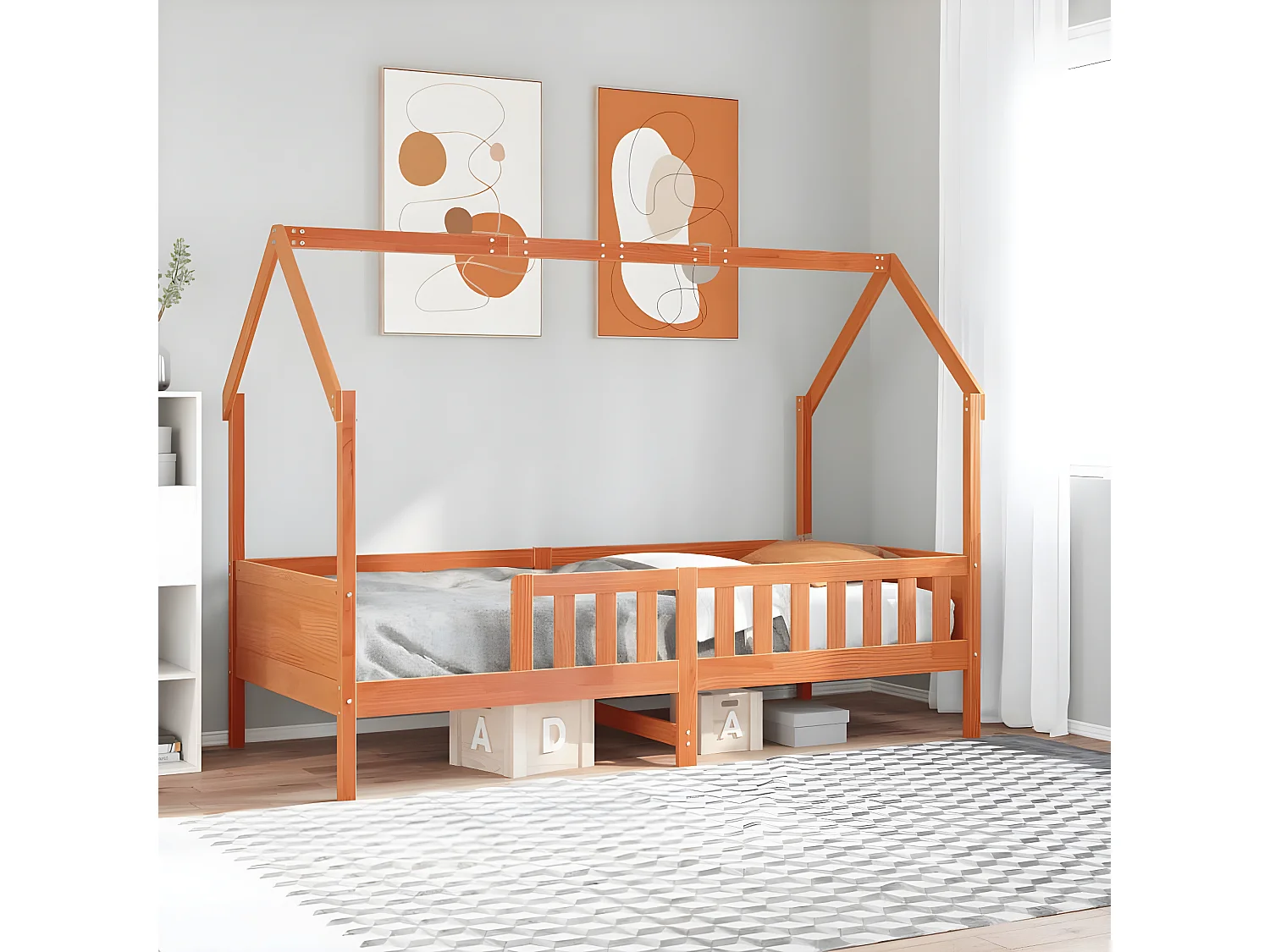 Cama con forma de casa de niños madera maciza marrón 90x190 cm