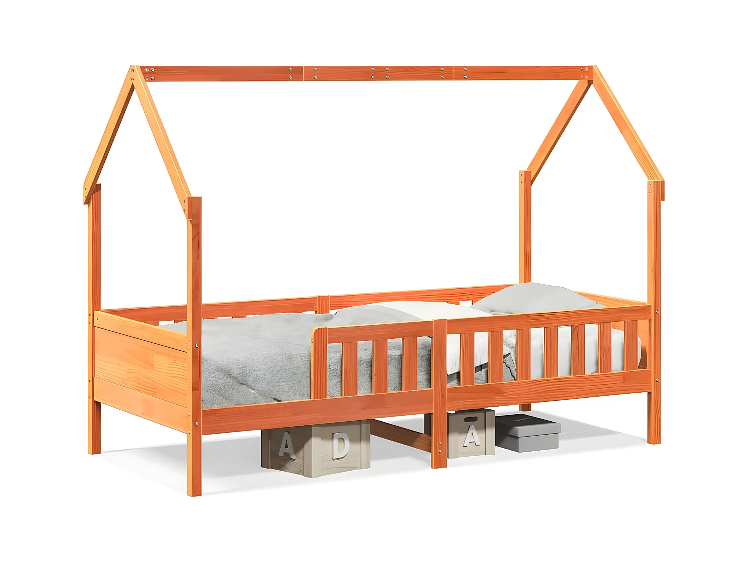 Cama con forma de casa de niños madera maciza marrón 90x190 cm