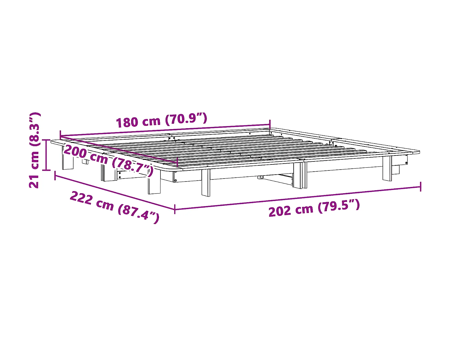 Estrutura de cama madeira de pinho maciça 180x200 cm branco