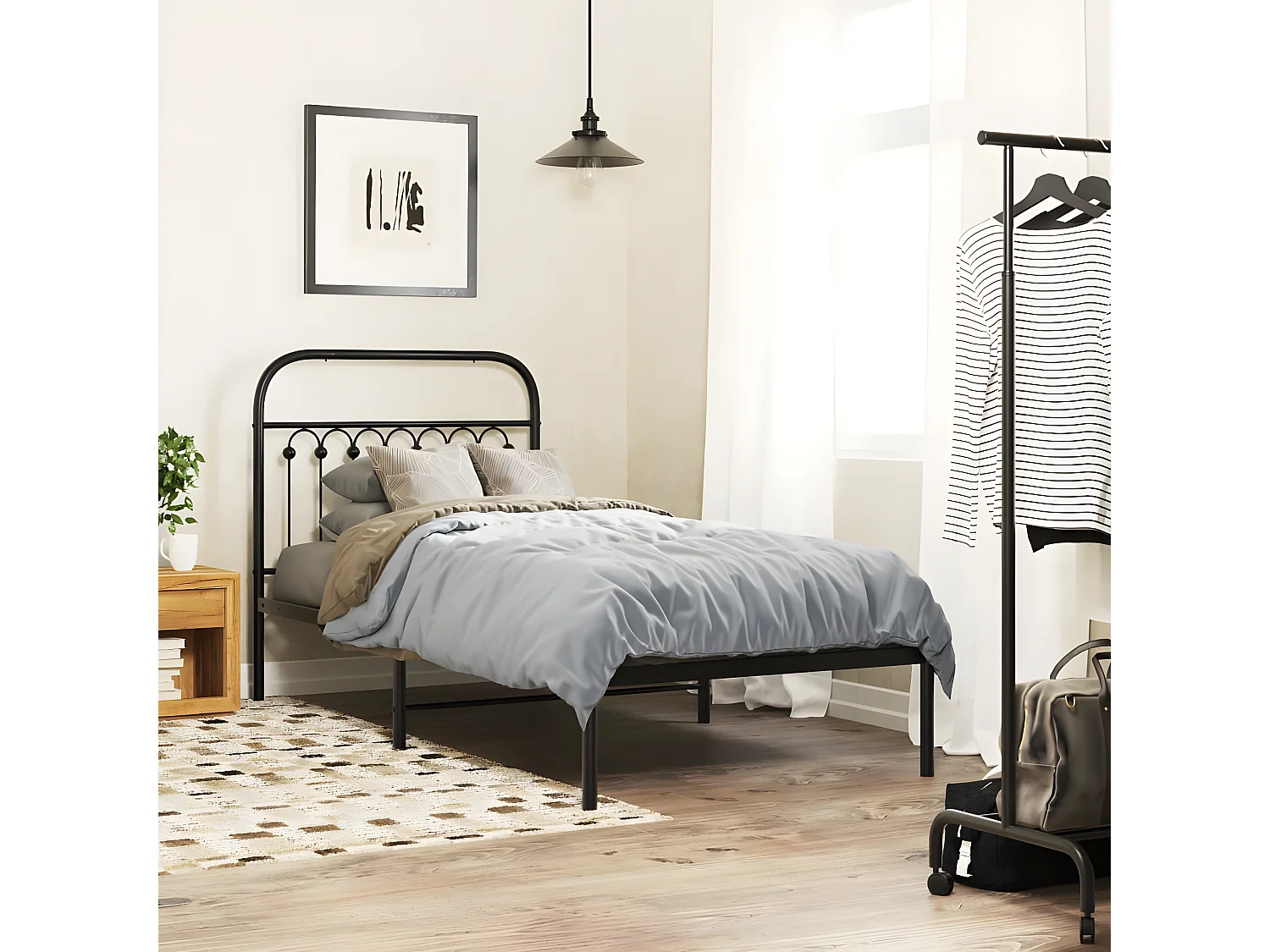 Estrutura de cama com cabeceira 90x200 cm metal preto