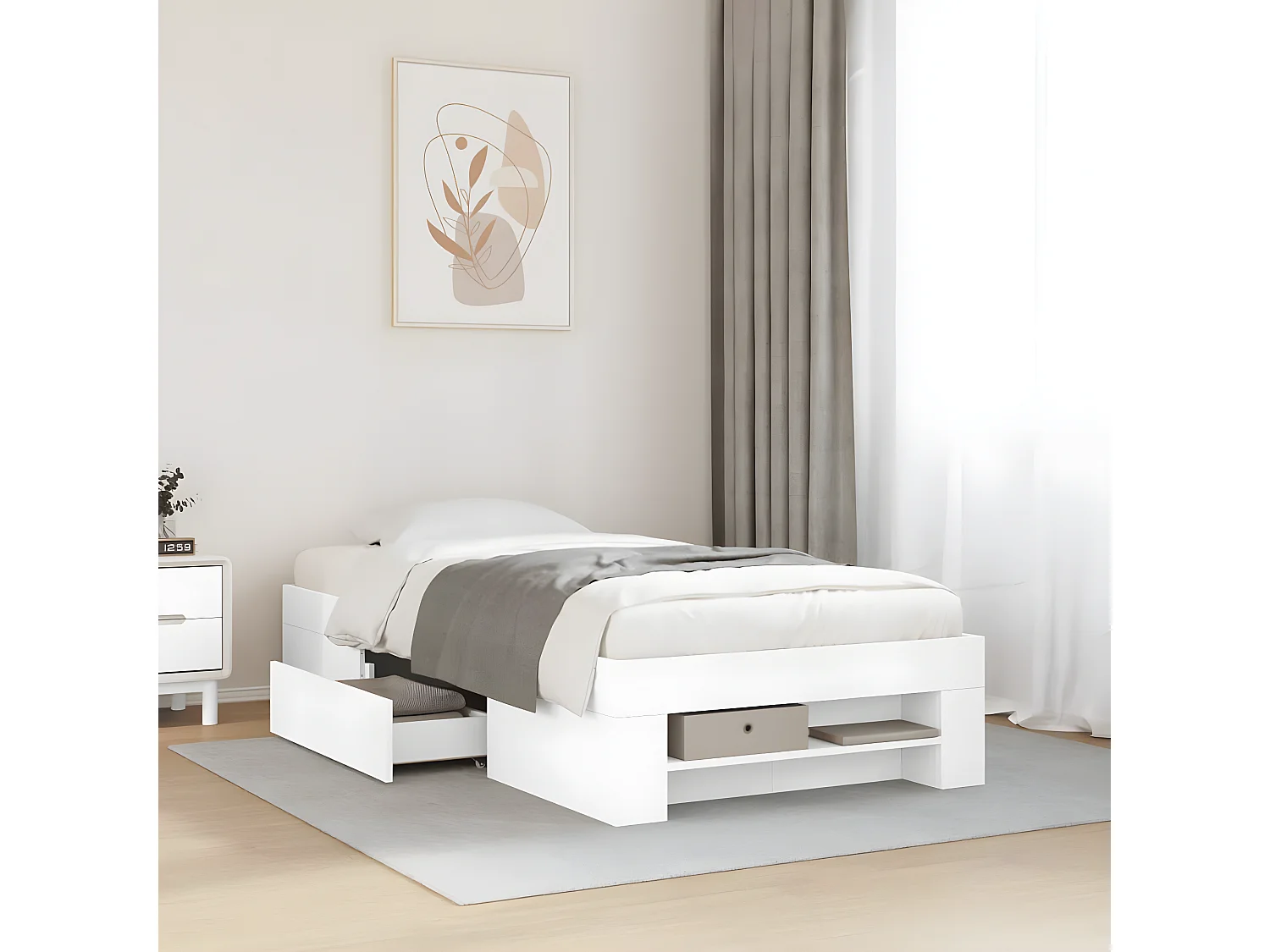 Estrutura de cama 90x190 cm derivados de madeira branco