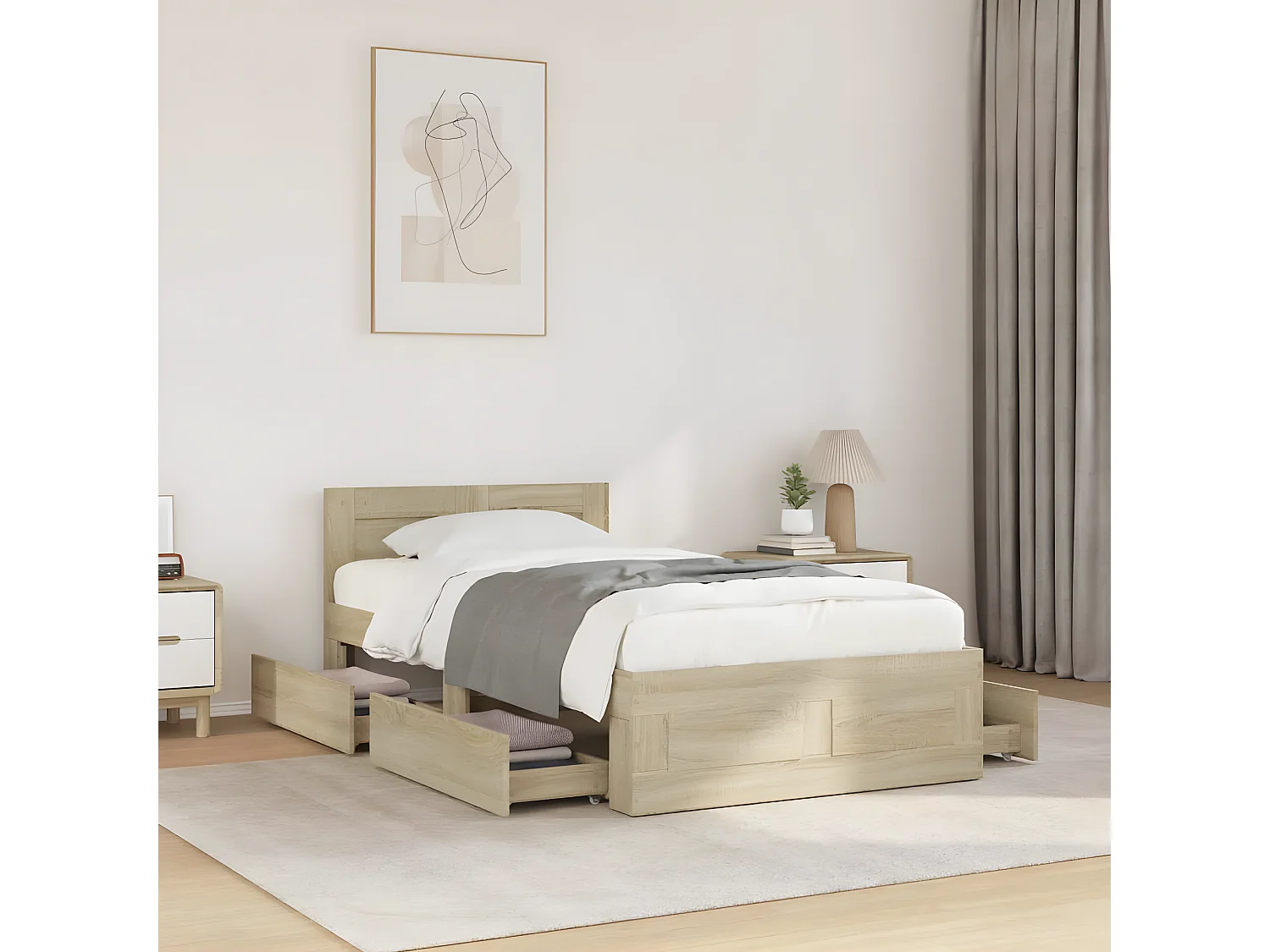 Cama con cabecero madera de ingeniería roble Sonoma 90x190 cm