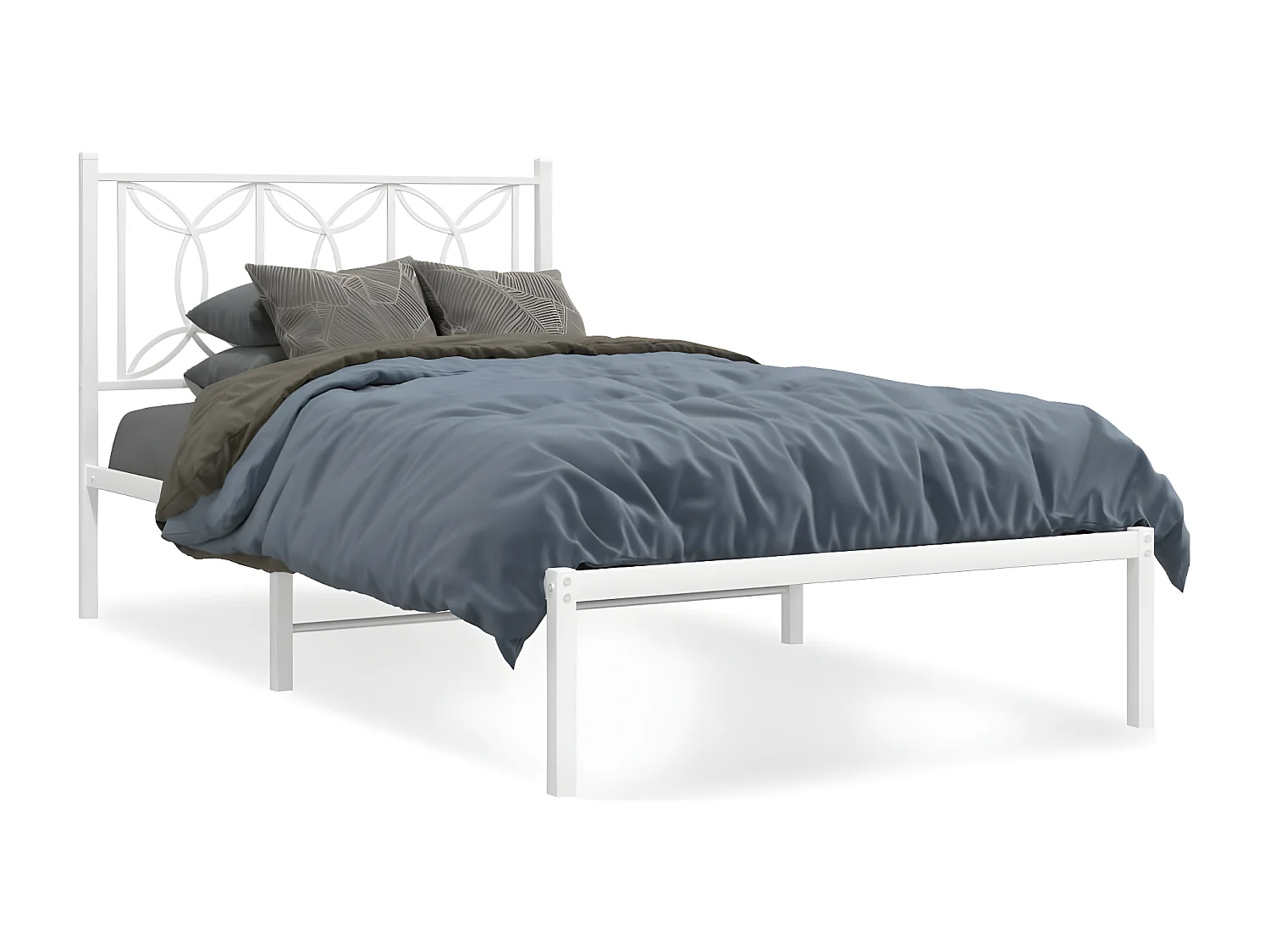 Estructura de cama de metal con cabecero blanco 107x203 cm