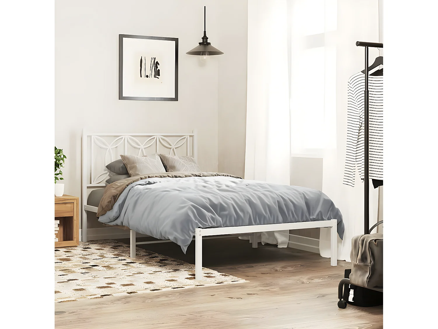 Estructura de cama de metal con cabecero blanco 107x203 cm