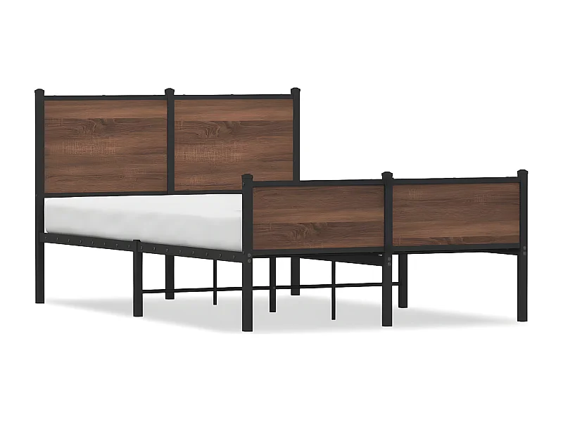 Estrutura cama c/ painéis cabeceira pés metal carvalho castanho