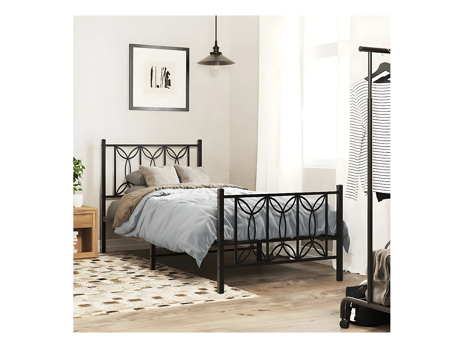 Estrutura de cama com cabeceira e pés 90x190 cm metal preto