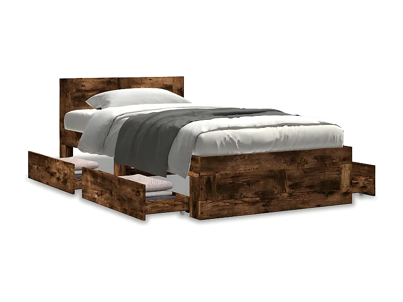 Cama con cabecero madera de ingeniería roble ahumado 100x200 cm