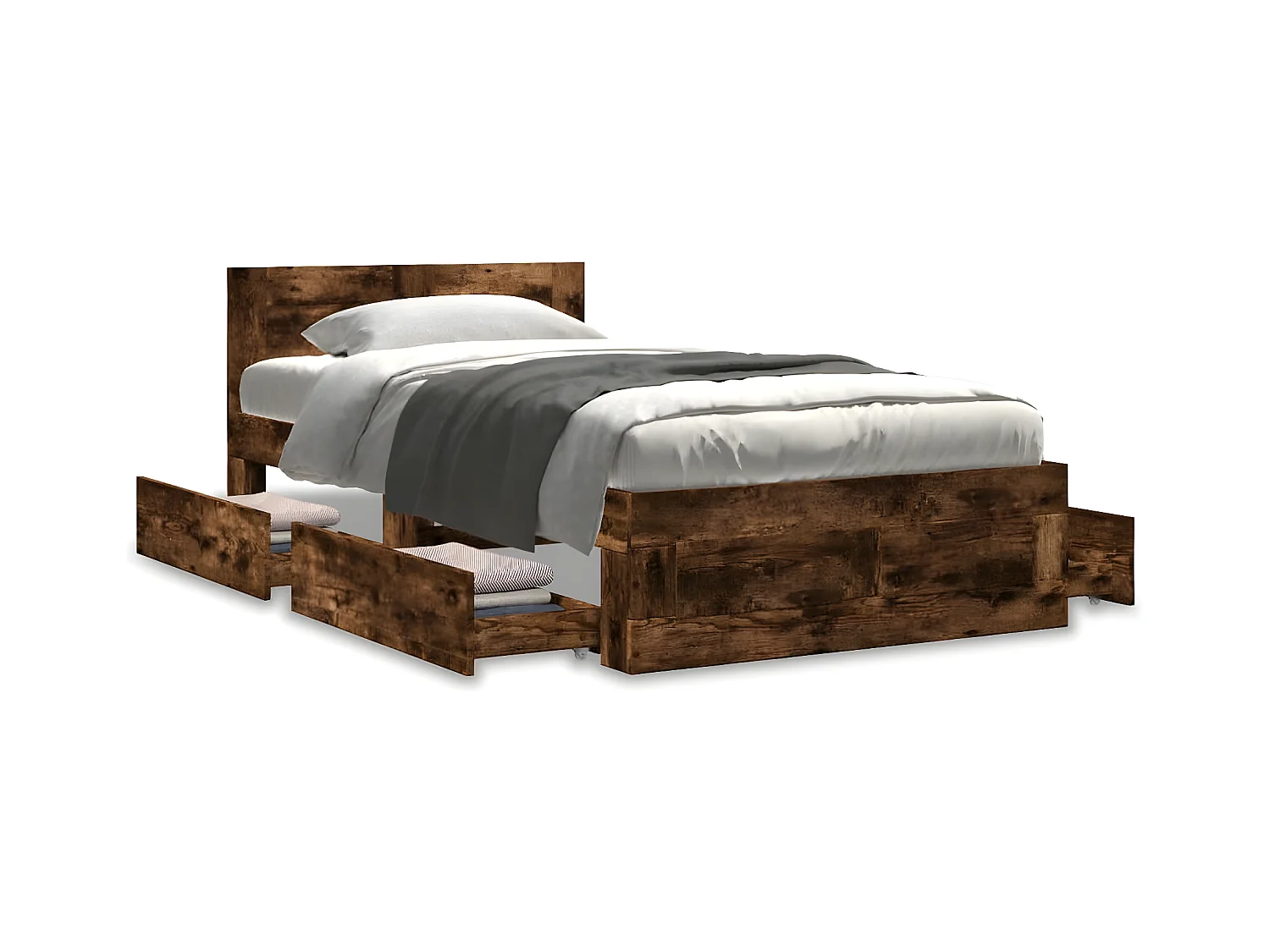 Cama con cabecero madera de ingeniería roble ahumado 100x200 cm