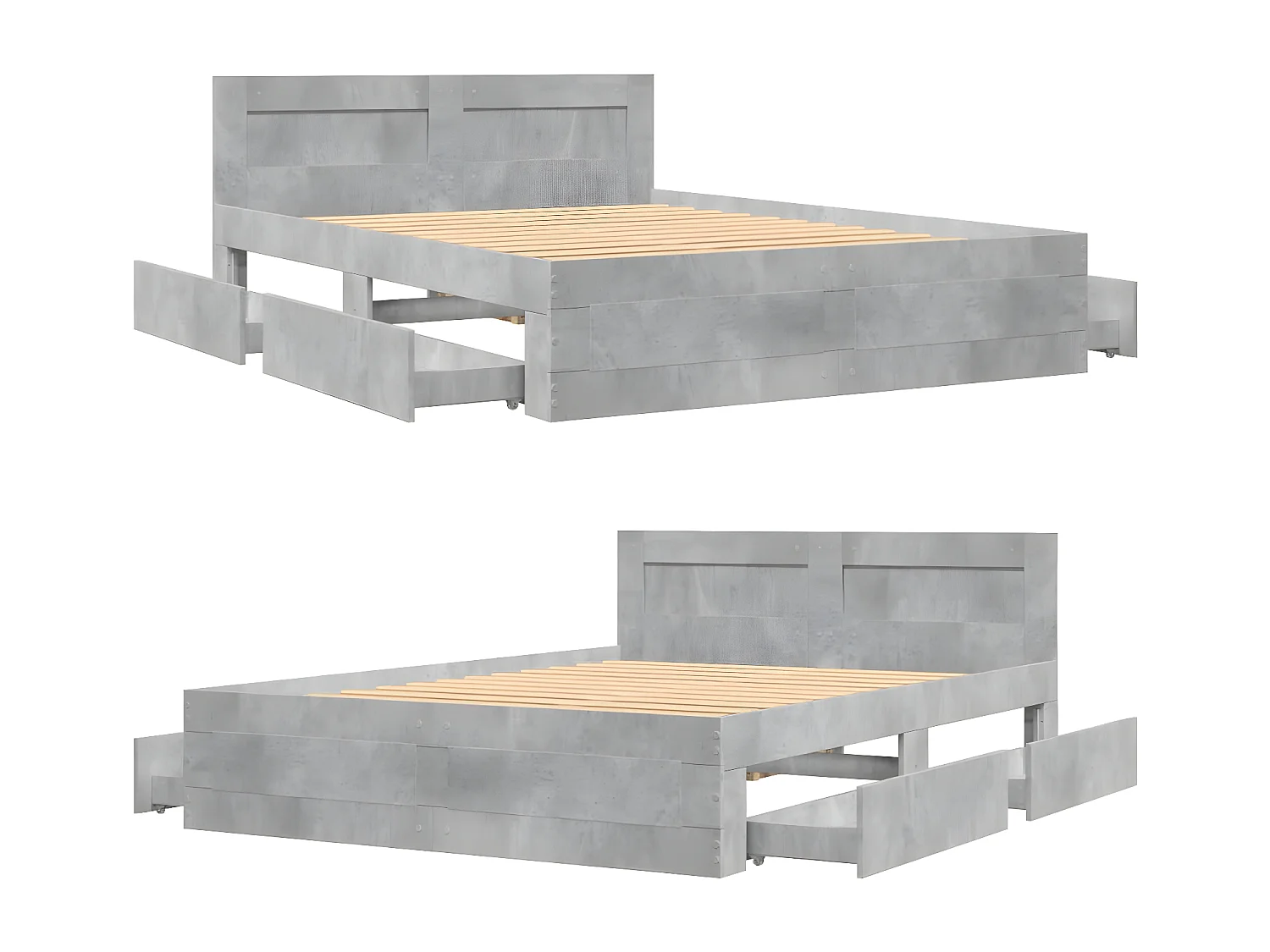 Cadre de lit avec tête de lit gris béton 140x200 cm