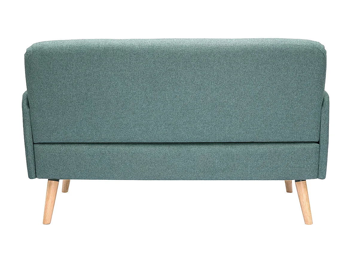 Sofá nórdico 2 plazas de tela verde grisáceo y madera clara ISKO