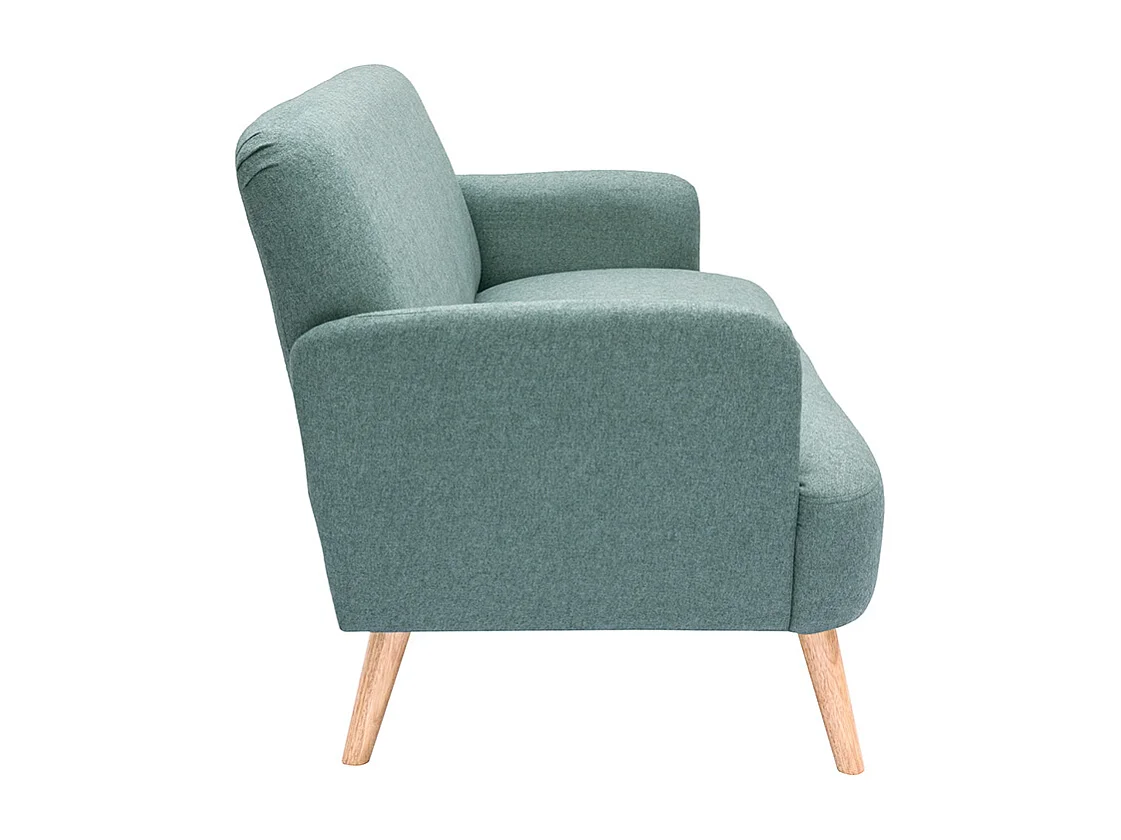 Sofá nórdico 2 plazas de tela verde grisáceo y madera clara ISKO