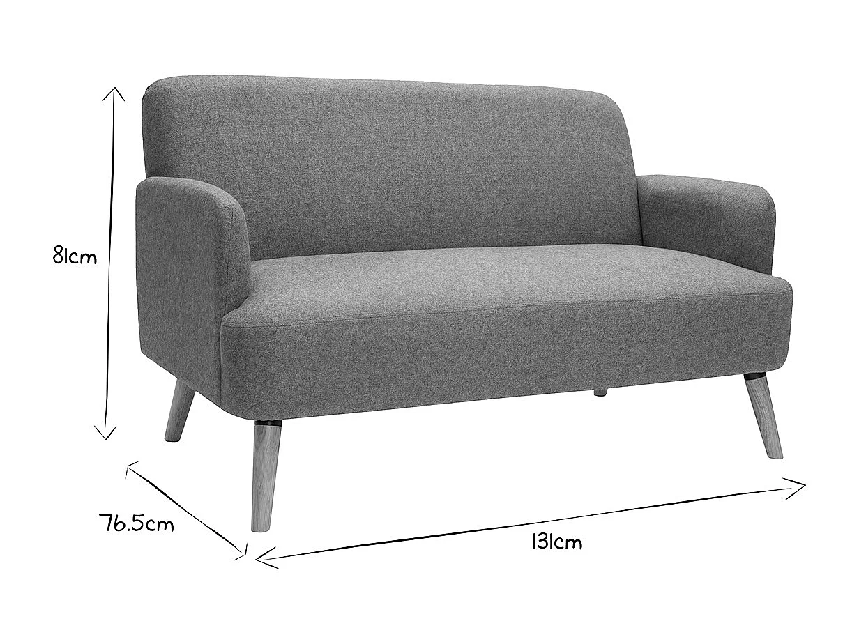 Sofá nórdico 2 plazas de tela verde grisáceo y madera clara ISKO