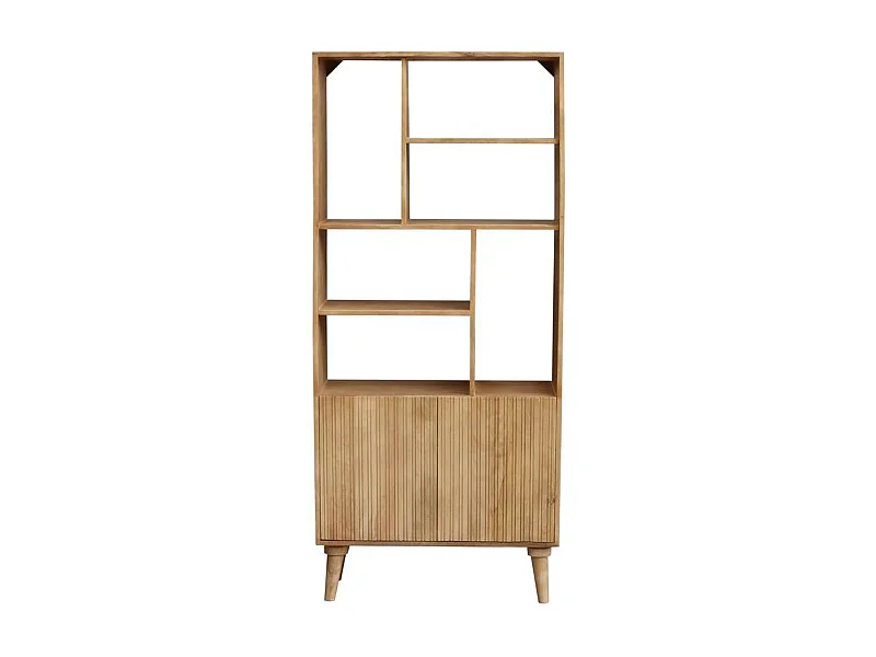 Bibliothèque en bois manguier massif 2 portes gravées L80 cm RUBIA