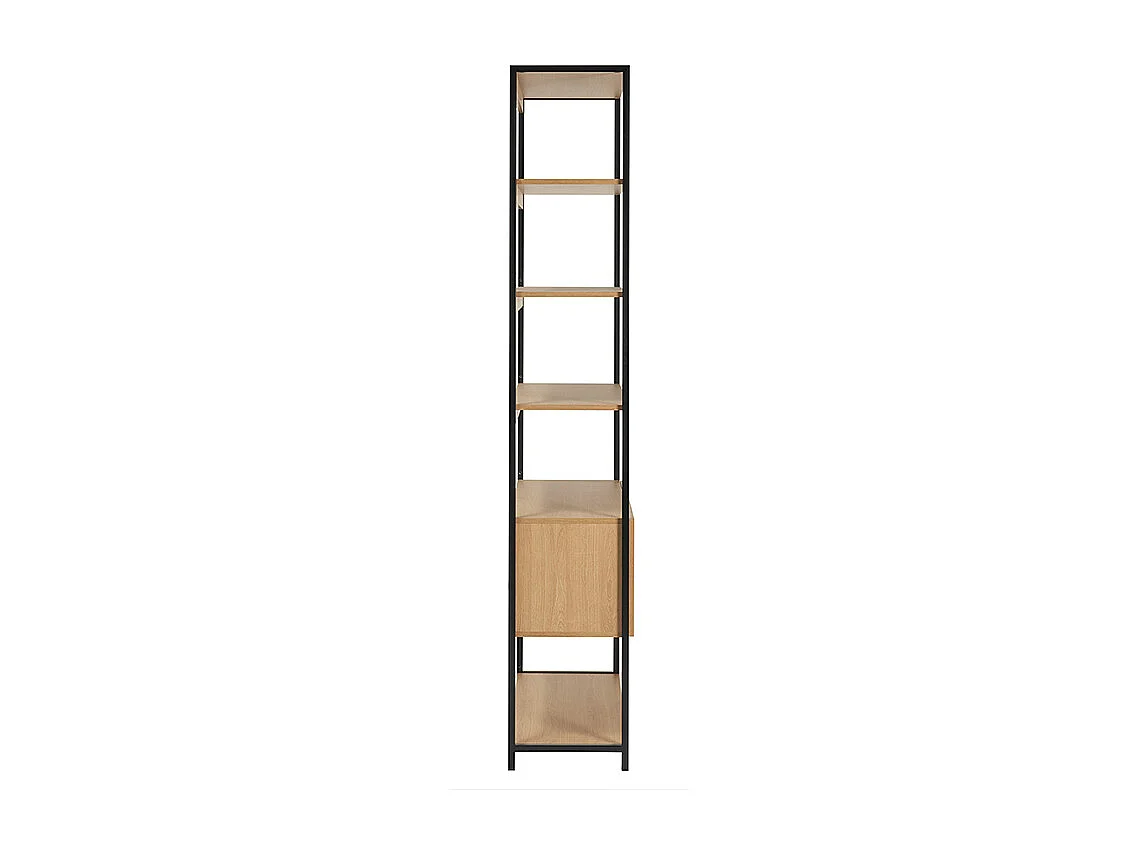 Bibliothèque étagère avec rangement fermé finition bois clair chêne et métal noir L94 cm FLEA
