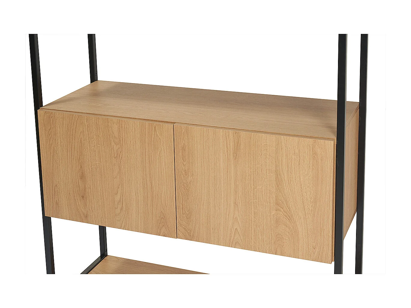 Bibliothèque étagère avec rangement fermé finition bois clair chêne et métal noir L94 cm FLEA