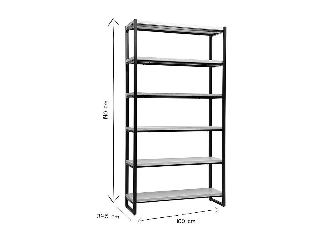 Bibliothèque industrielle ouverte en bois clair et métal noir L100 cm ARISTOTE