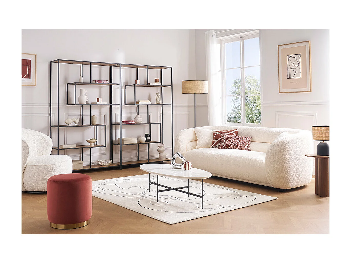 Biblioteca industrial metal negro y madera L114 cm TRESCA