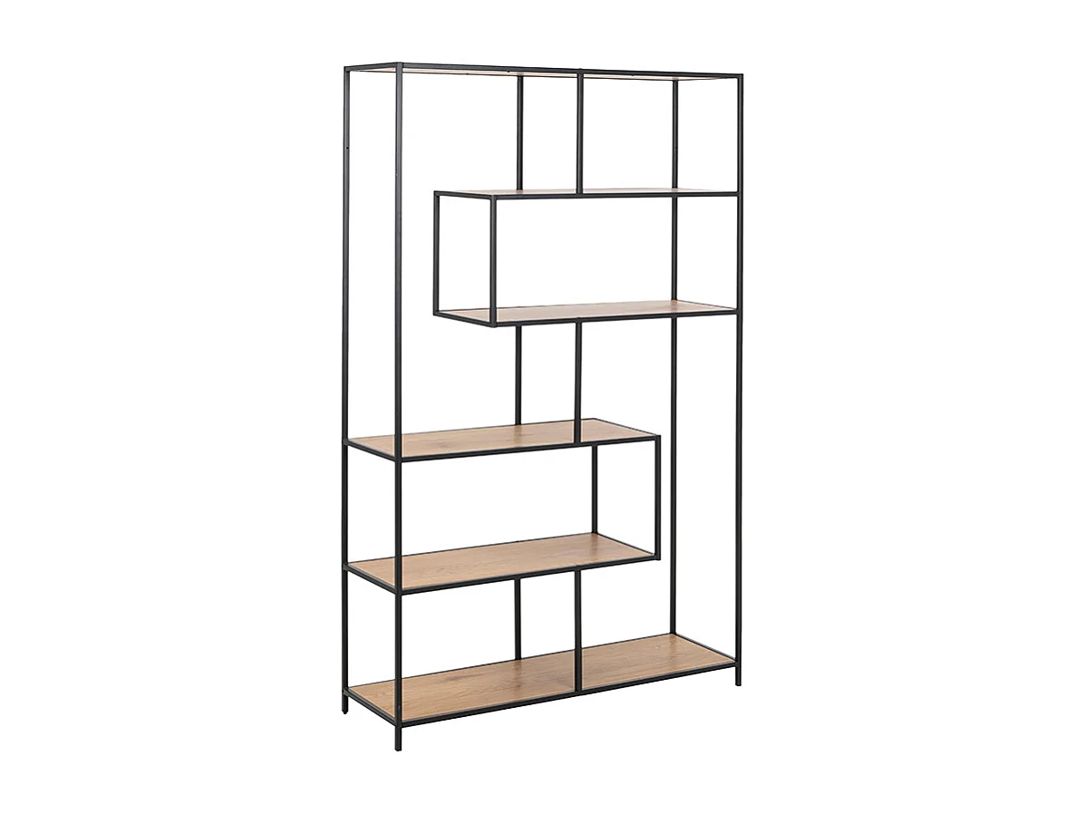 Bibliothèque ouverte finition bois clair et métal noir L114 cm TRESCA