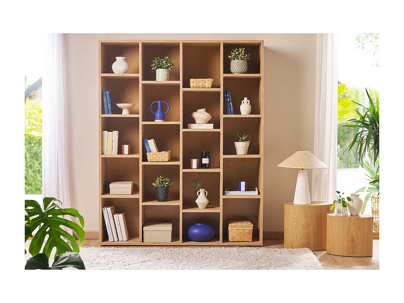 Biblioteca moderna en madera color roble RYTHM