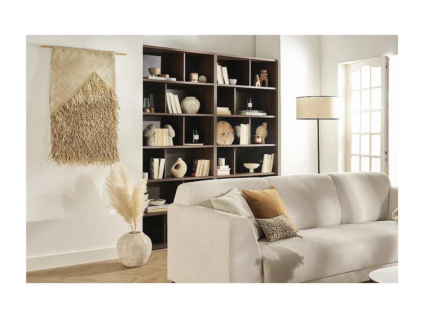 Bibliothèque design finition bois foncé noyer L92 cm EPURE