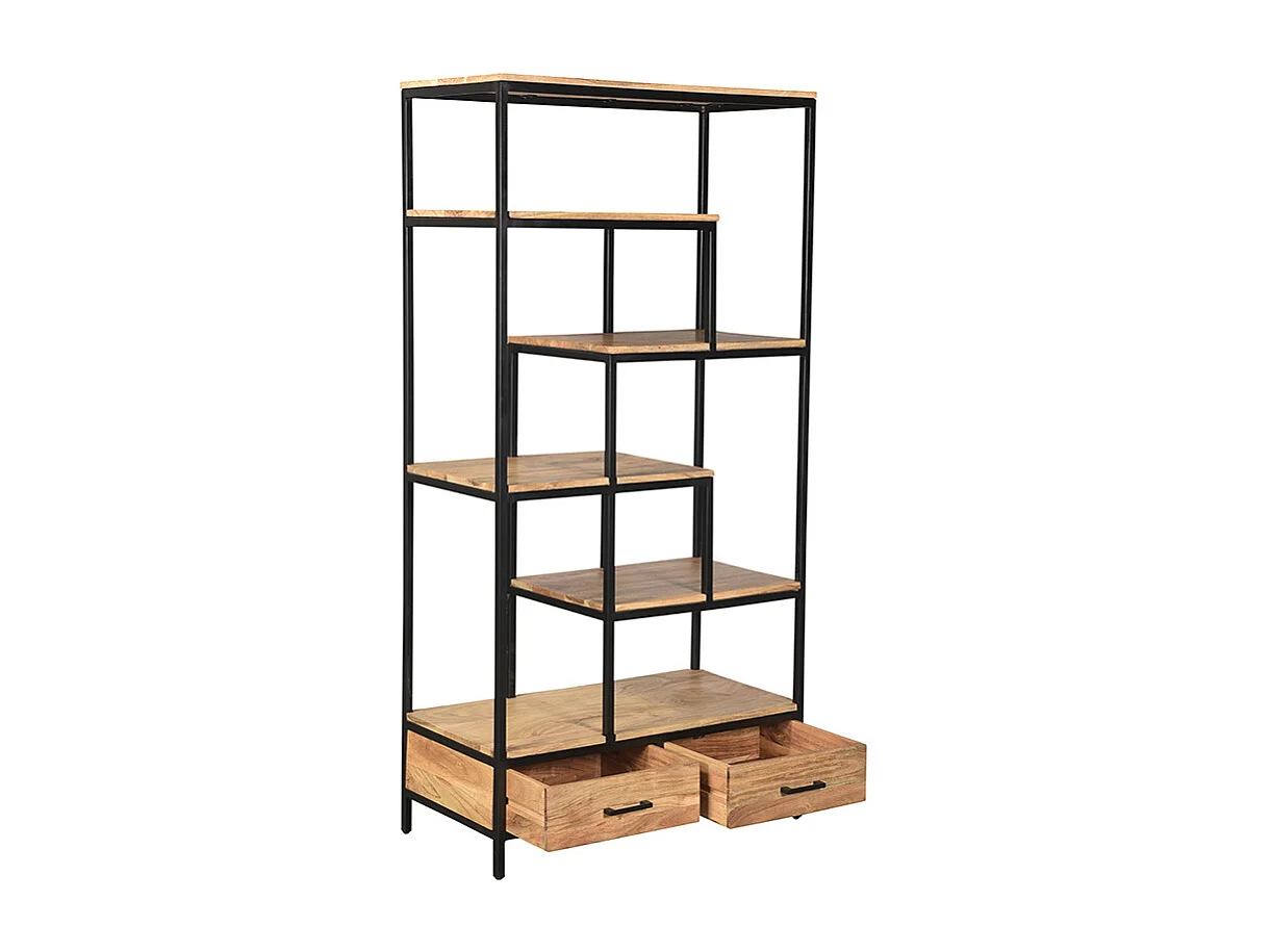 Biblioteca industrial en acacia y metal negro L90 cm JASPE