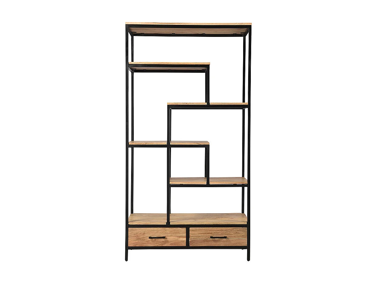 Libreria industriale in acacia e metallo nero L90 cm JASPE