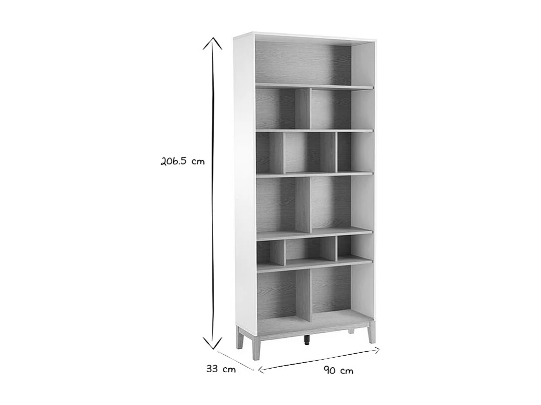 Libreria scandinava in legno chiaro rovere e bianco L90 cm ABEL