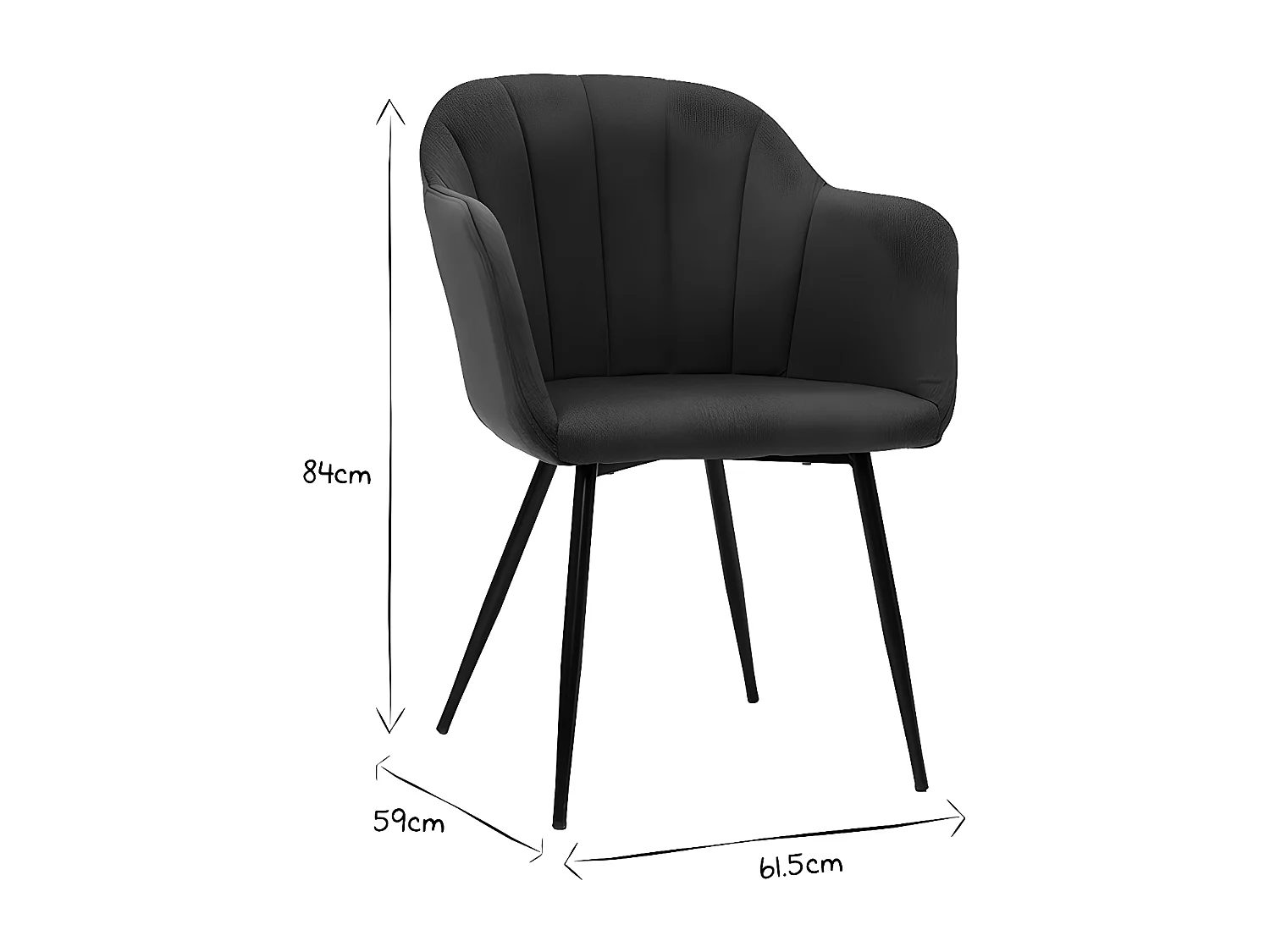 Silla diseño de terciopelo verde y patas de metal negro MILLY