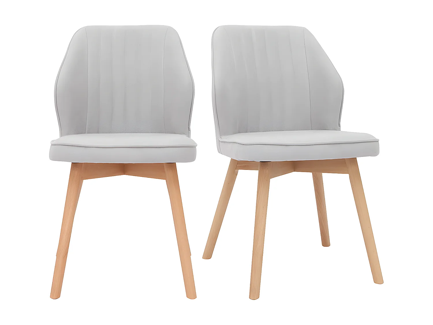 Set de 2 sillas de diseño de tela efecto aterciopelado gris y madera clara maciza FANETTE