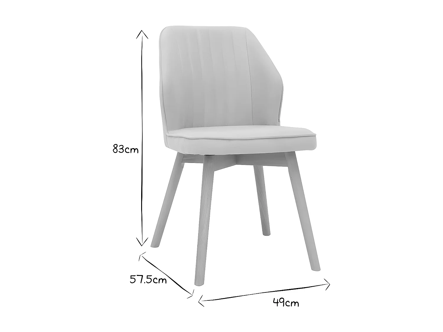 Set de 2 sillas de diseño de tela efecto aterciopelado gris y madera clara maciza FANETTE