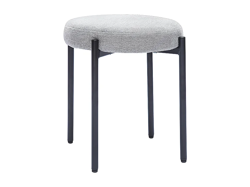 Hocker stapelbar im hellgrauen, texturierten Samtdesign mit schwarzem Metallfuß H41 cm KIKO