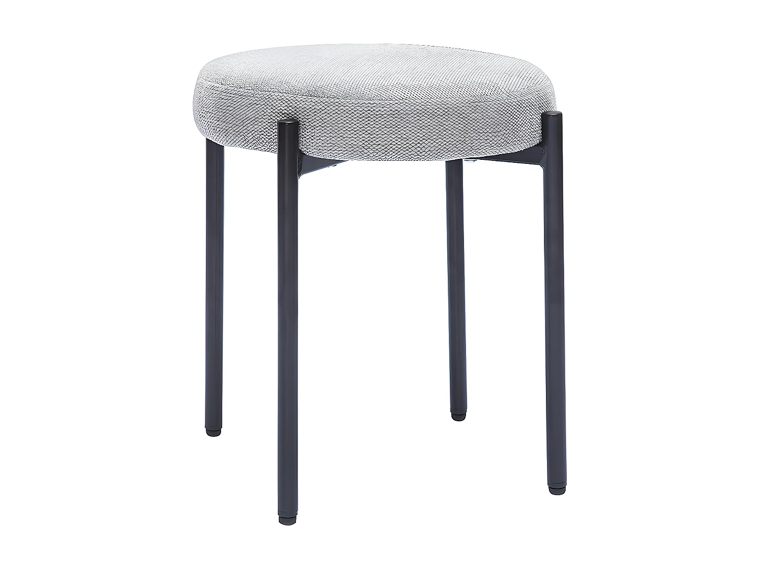 Hocker stapelbar im hellgrauen, texturierten Samtdesign mit schwarzem Metallfuß H41 cm KIKO