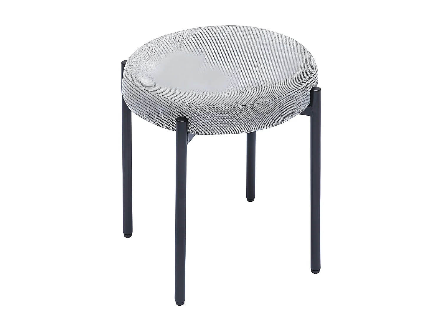 Hocker stapelbar im hellgrauen, texturierten Samtdesign mit schwarzem Metallfuß H41 cm KIKO