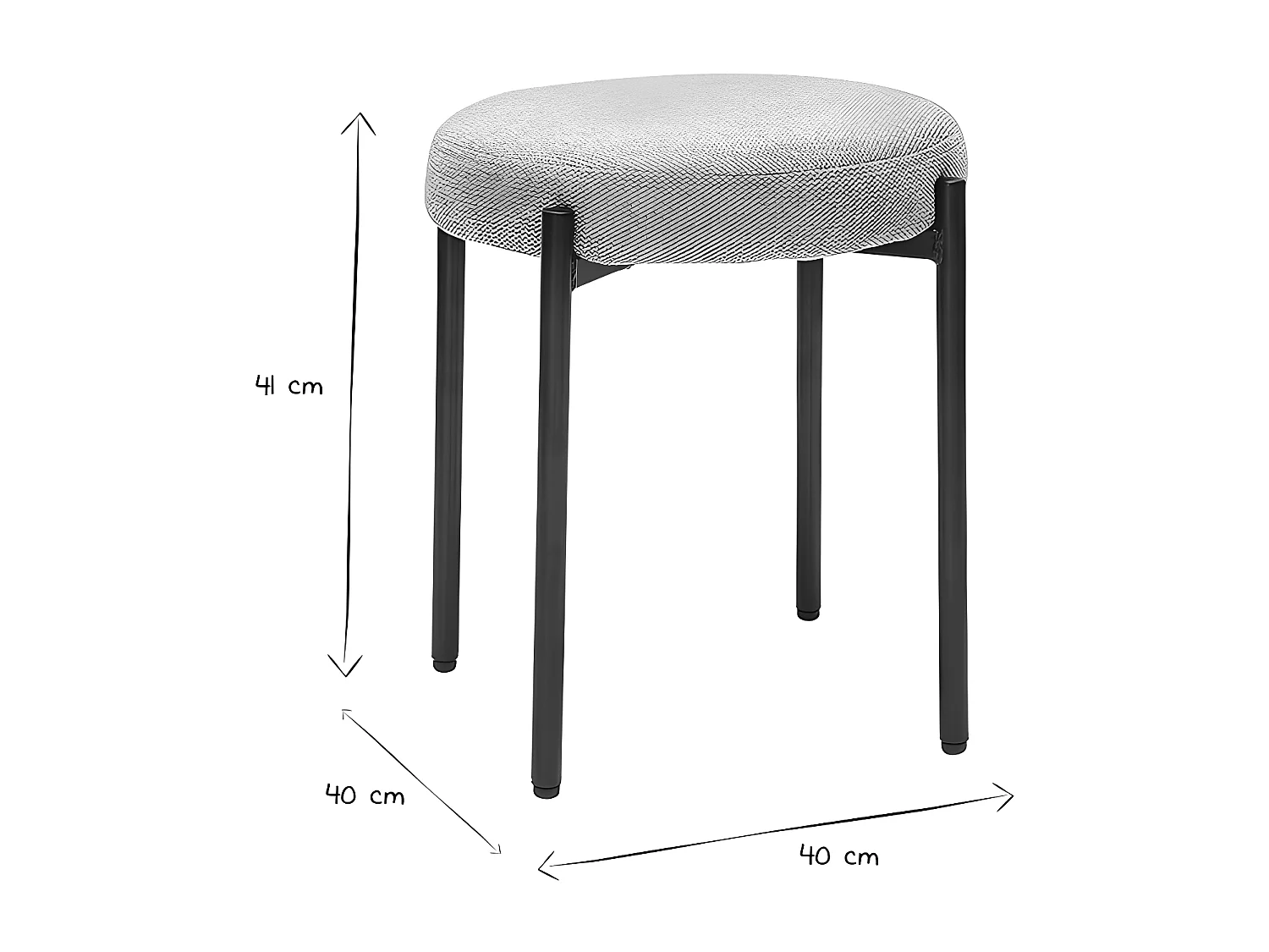 Hocker stapelbar im hellgrauen, texturierten Samtdesign mit schwarzem Metallfuß H41 cm KIKO