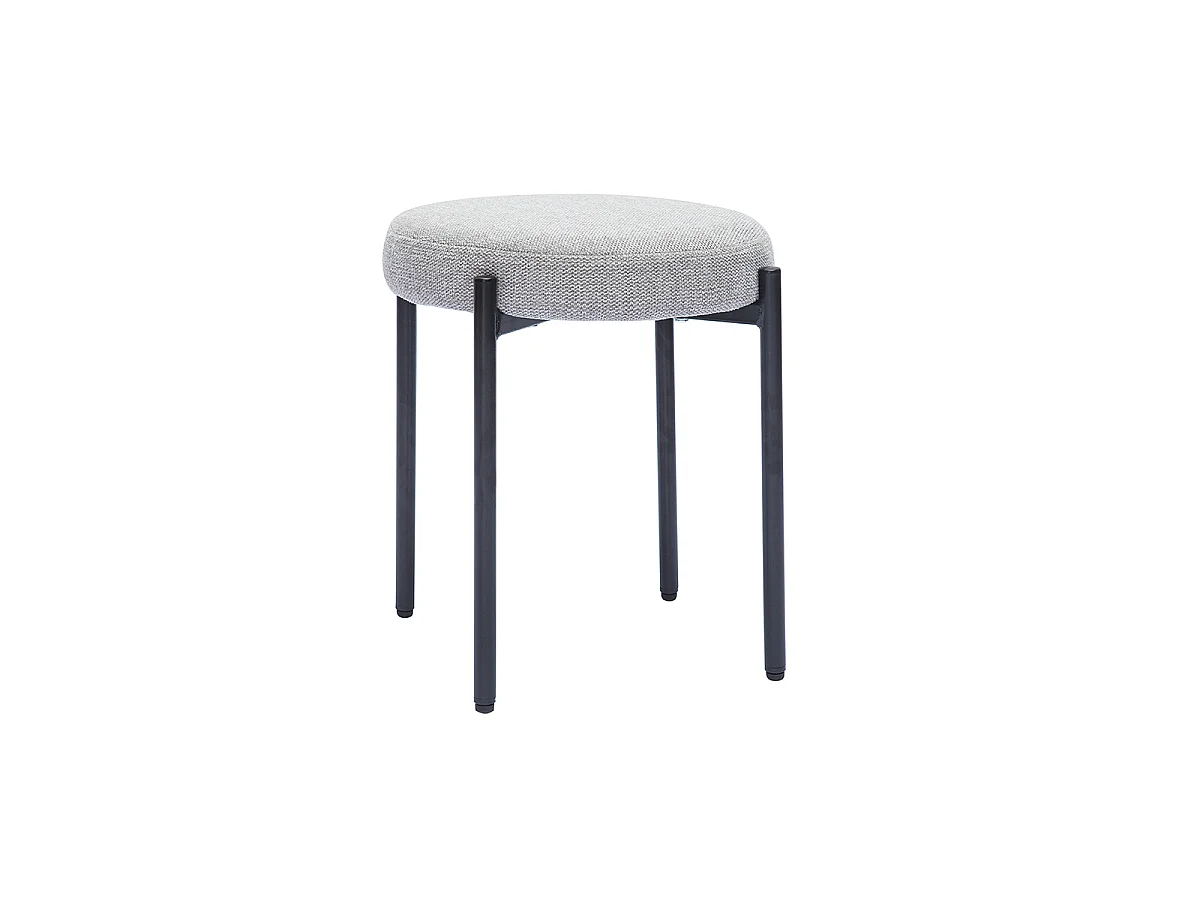 Tabouret bas empilable en tissu effet velours texturé gris clair et métal noir H41 cm KIKO
