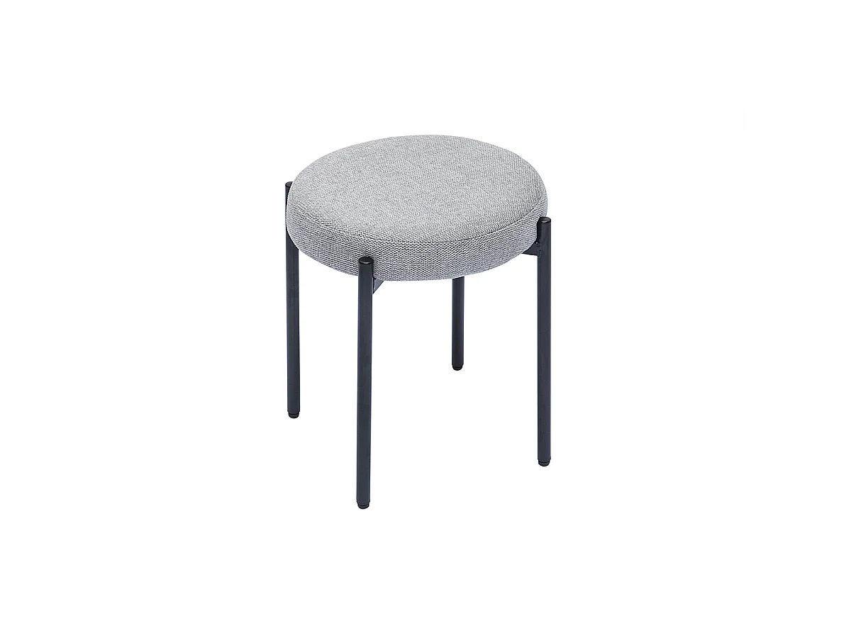 Tabouret bas empilable en tissu effet velours texturé gris clair et métal noir H41 cm KIKO