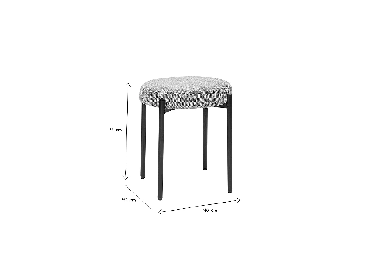Tabouret bas empilable en tissu effet velours texturé gris clair et métal noir H41 cm KIKO