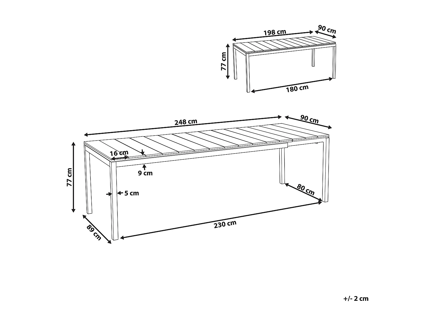 Table de salle à manger de jardin extensible TOFANE 198/248 cm 90 cm Gris