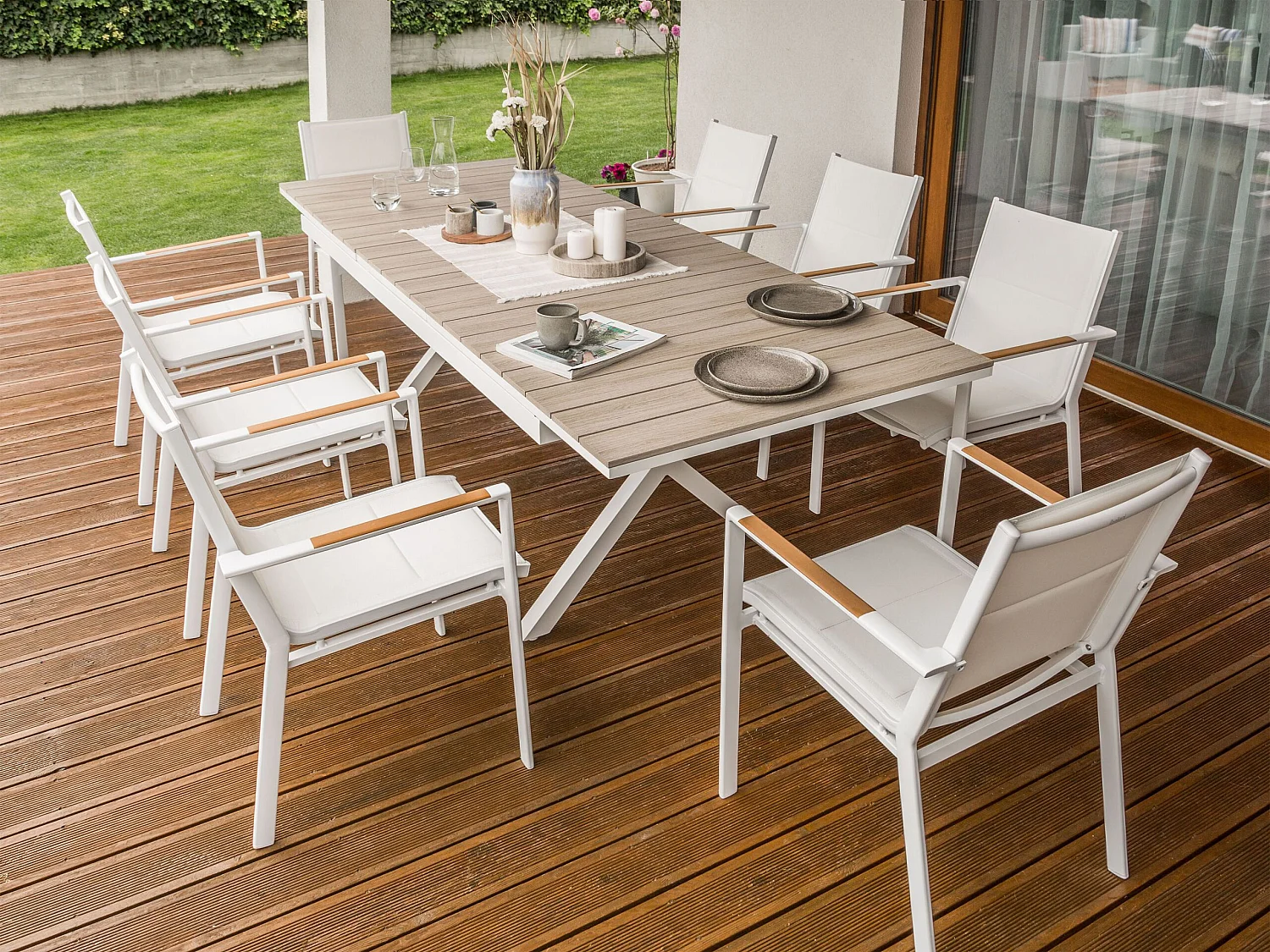 Table de salle à manger de jardin extensible FANES 184/242 cm 90 cm Métal Blanc