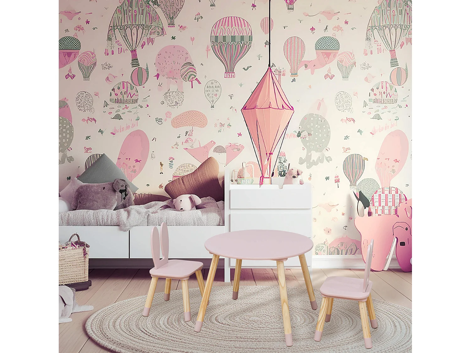 Tavolino e 2 Sedie per Bimbi Rebecca Mobili Hely 44x60x60 MDF Pino Rosa Marrone SET 3 pezzi