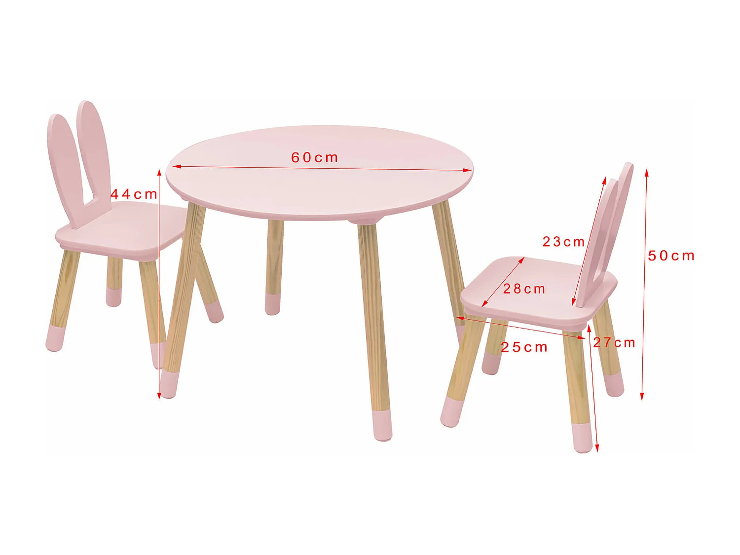 Tavolino e 2 Sedie per Bimbi Rebecca Mobili Hely 44x60x60 MDF Pino Rosa Marrone SET 3 pezzi