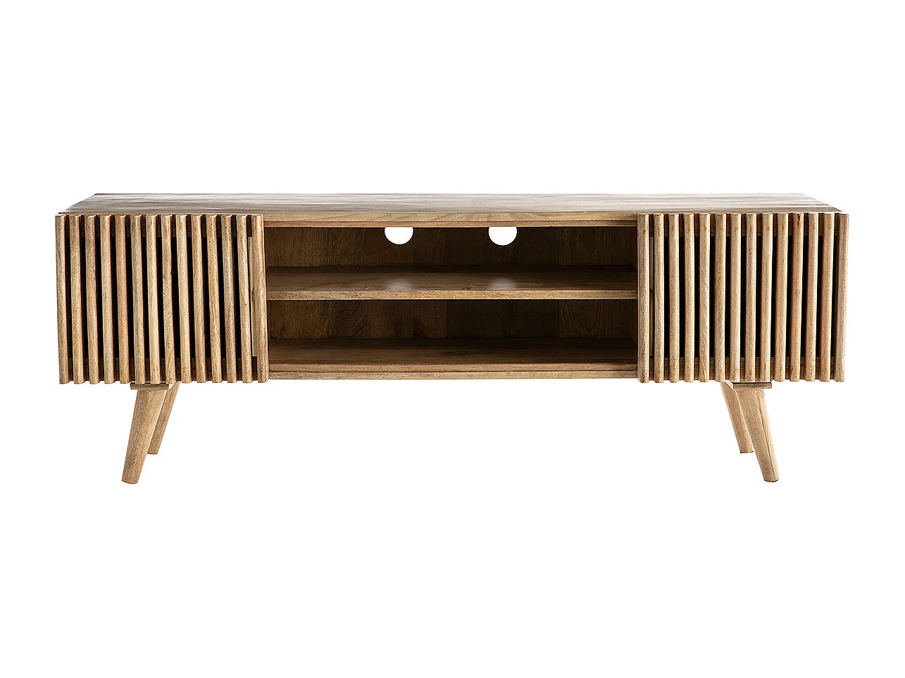 Meuble TV bois manguier massif avec portes coulissantes L140 cm ALBA