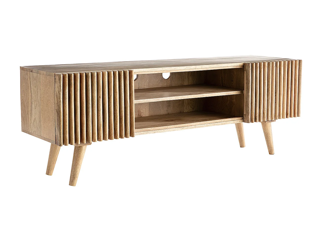 Meuble TV bois manguier massif avec portes coulissantes L140 cm ALBA